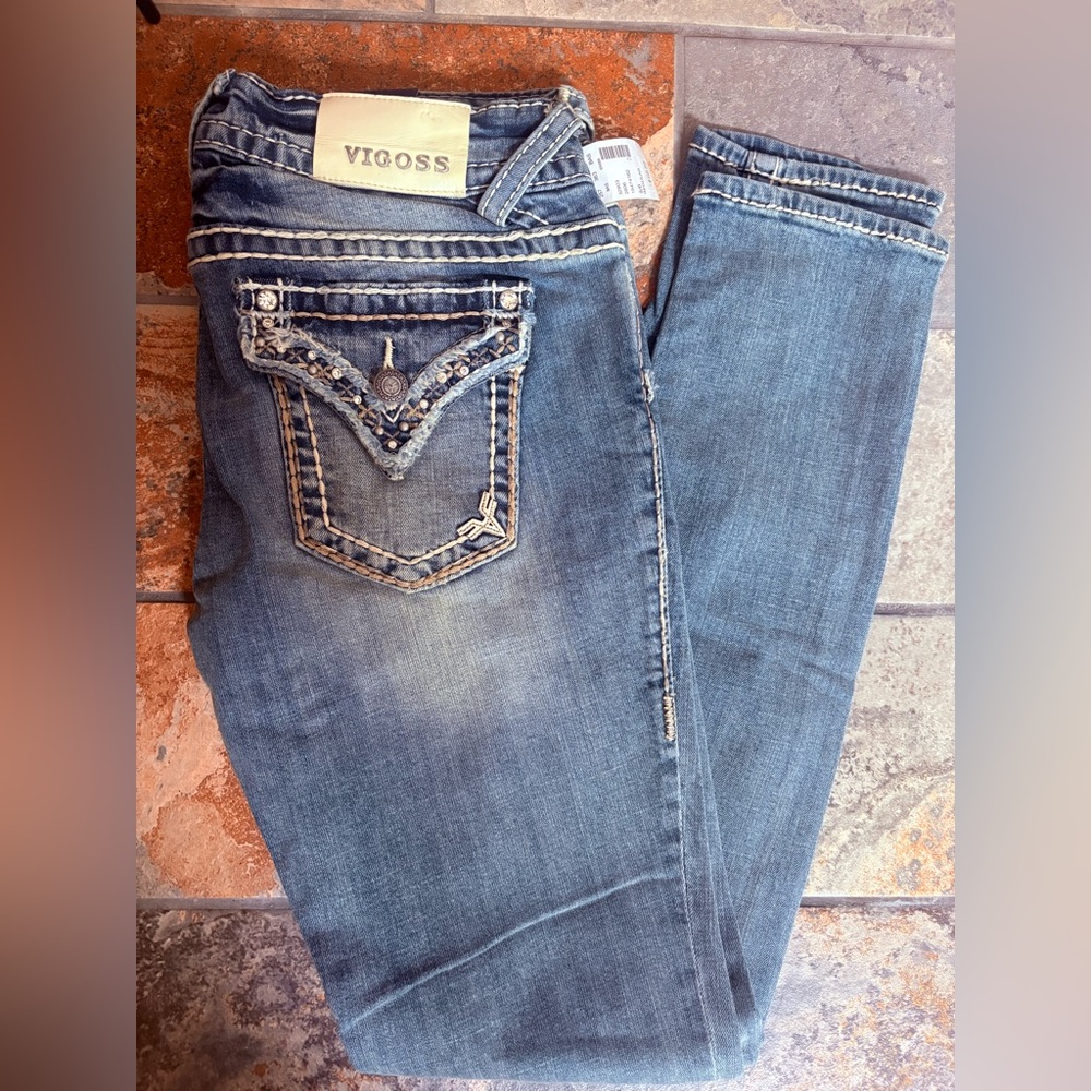 Vigoss Jeans Women 5/6 The New York Skinny Stretchy Embellished Jeans Y2K NWT